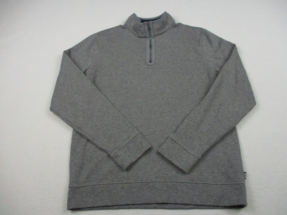 Hugo Boss Sweater Men Large Gray Solid Regular Fit 1/4 Zip Pullover Essential L